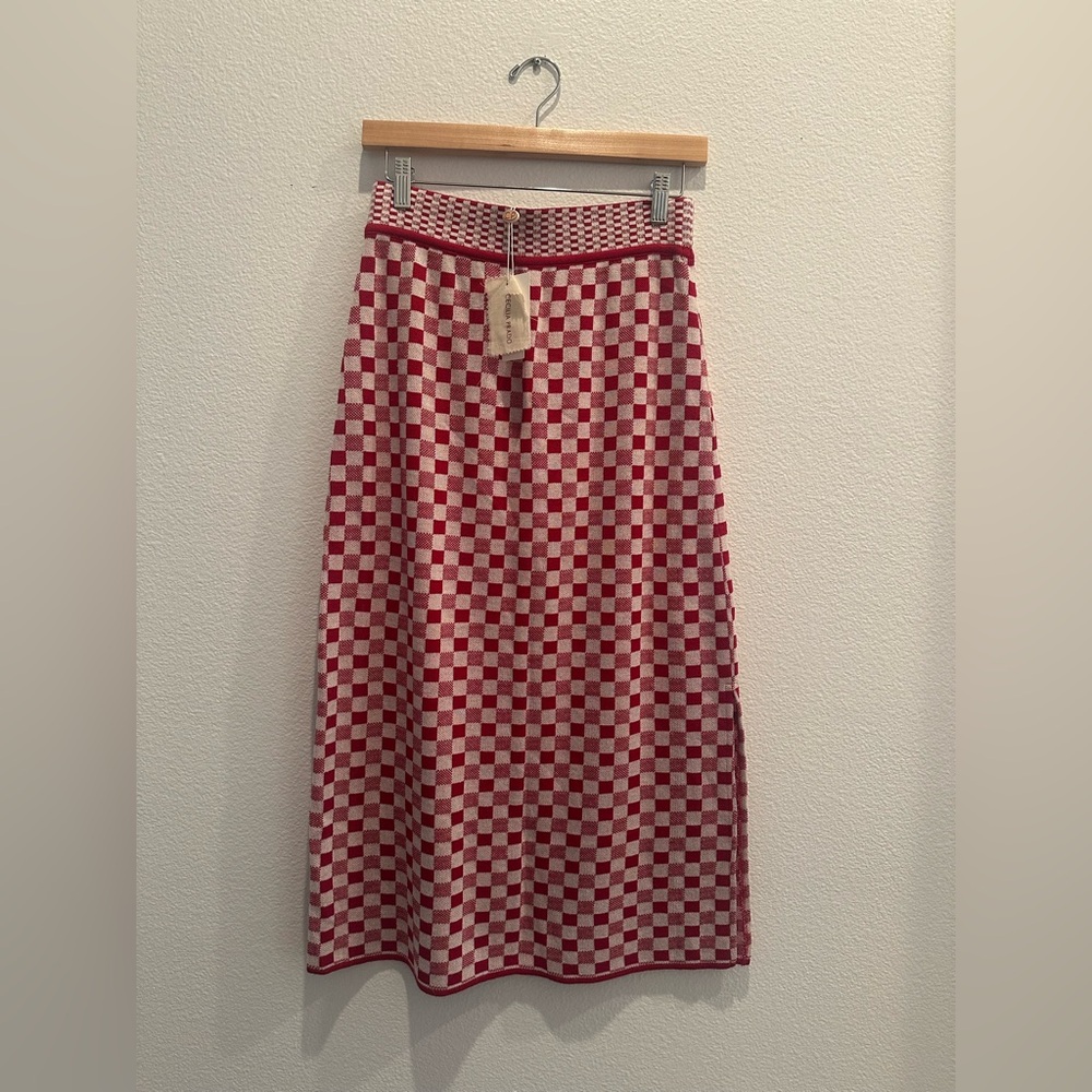 Cecilia Prado Checkered Red and White Skirt